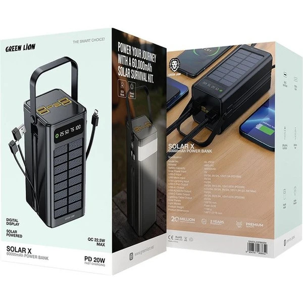 پاور بانک گرین لاین مدل Solar X ظرفیت 60000 میلی آمپر ساعت