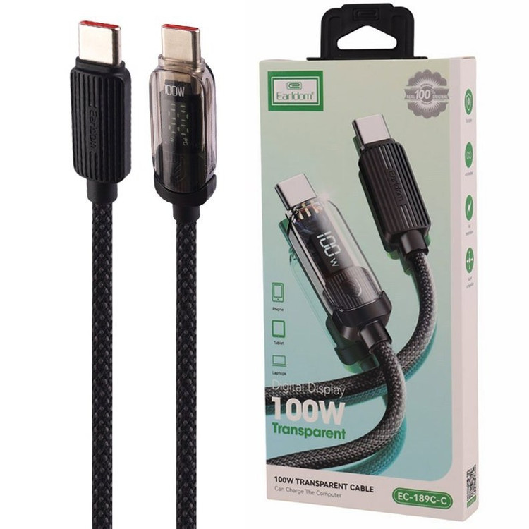 کابل دو سر تایپ سی فست شارژ 100 وات ارلدام EC-189C-C طول 1 متر