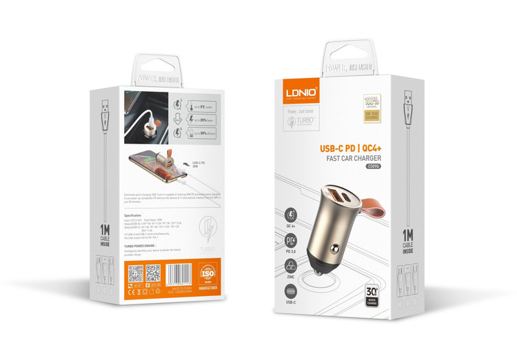 شارژر فندکی الدینیو مدل C509Q توان ۳۰ وات فست شارژ